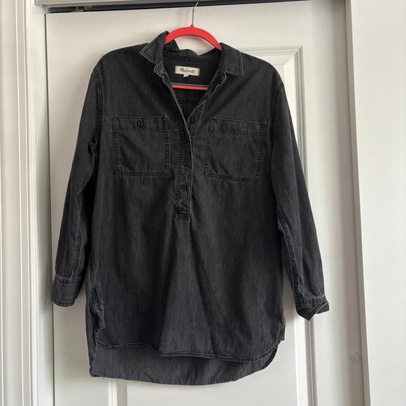 Madewell Women’s Denim Popover Top Sz M Black Wash Essential Closet Staple - Picture 2 of 11